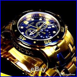 Mens Invicta Pro Diver Scuba Blue 18kt Gold Plated Steel Chronograph Watch New