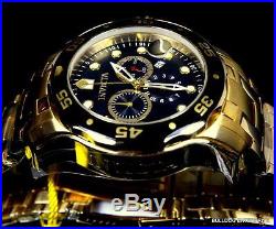 Mens Invicta Pro Diver Scuba Gold Plated Black Chronograph Swiss Parts Watch New