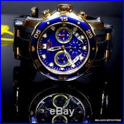 Mens Invicta Pro Diver Scuba Gold Plated Blue Chronograph Rubber 48mm Watch New