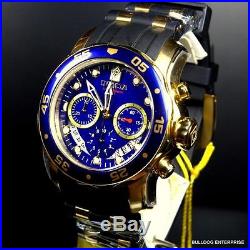 Mens Invicta Pro Diver Scuba Gold Plated Blue Chronograph Rubber 48mm Watch New