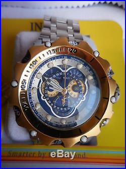 Mens Invicta Reserve Venom Hybrid Swiss Master Calendar Gold Tone Blue Watch New