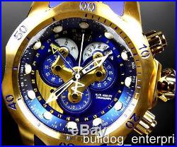 Mens Invicta Reserve Venom Swiss Movt Master Calendar Gold Blue Watch New 14465