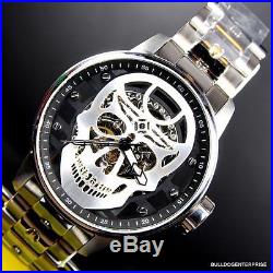 Mens Invicta S1 Rally Mechanical Silver Skull 48mm Skeletonized Steel Watch New