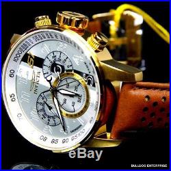 Mens Invicta S1 Rally Silver Dial 18kt Gold Plated Brown Leather Chronograph New