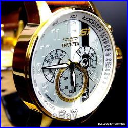 Mens Invicta S1 Rally Silver Dial 18kt Gold Plated Brown Leather Chronograph New
