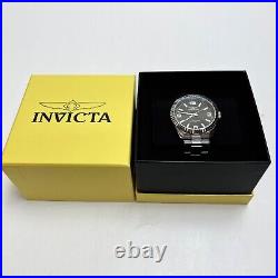 NEW INVICTA Men's Black Fluted-Bezel Oyster-Band Stainless-Steel Watch XL 43MM