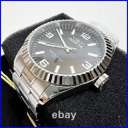 NEW INVICTA Men's Black Fluted-Bezel Oyster-Band Stainless-Steel Watch XL 43MM