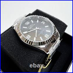 NEW INVICTA Men's Black Fluted-Bezel Oyster-Band Stainless-Steel Watch XL 43MM