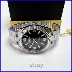 NEW INVICTA Men's Black Fluted-Bezel Oyster-Band Stainless-Steel Watch XL 43MM