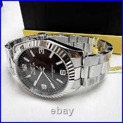 NEW INVICTA Men's Black Fluted-Bezel Oyster-Band Stainless-Steel Watch XL 43MM