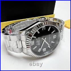 NEW INVICTA Men's Black Fluted-Bezel Oyster-Band Stainless-Steel Watch XL 43MM