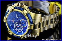 NEW Invicta 52mm Mens Bolt Quartz Chronograph 18K Gold IP Blue Dial SS Watch