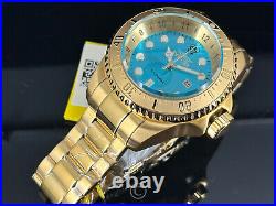NEW Invicta Hydromax 37594 Aqua Blue 52mm Dial All Gold Tone SS Bracelet Watch