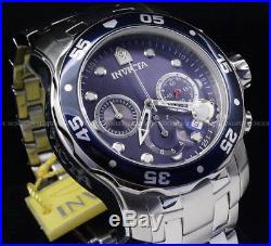 NEW Invicta Men 48 MM Pro Diver Scuba Blue Dial Chronograph S. S Bracelet Watch