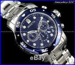 NEW Invicta Men 48mm Pro Diver Scuba Chronograph Stainless Steel Blue Dial Watch