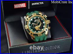 NEW Invicta Men 52mm Ltd Ed Marvel Bolt LOKI Chronograph Gold Green SS Watch