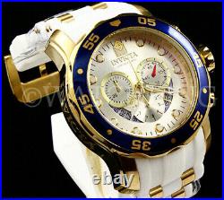 NEW Invicta Men Pro Diver SCUBA Silver SUNRAY Dial 18K Gold Plated Chrono Watch