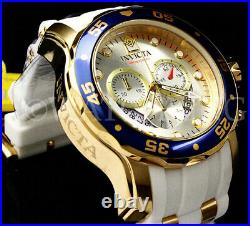 NEW Invicta Men Pro Diver SCUBA Silver SUNRAY Dial 18K Gold Plated Chrono Watch