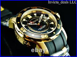 NEW Invicta Men's 48mm PRO DIVER SCUBA Swiss GMT BLACK DIAL Gold Tone SS Watch