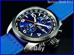 NEW Invicta Men's 50mm Aviator Quartz Chronograph Blue Dial SS Nylon Strap Watch