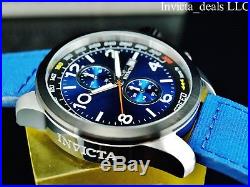 NEW Invicta Men's 50mm Aviator Quartz Chronograph Blue Dial SS Nylon Strap Watch