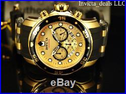 NEW Invicta Mens 48mm Pro Diver Scuba Chronograph Gold Dial 18K Gold IP SS Watch