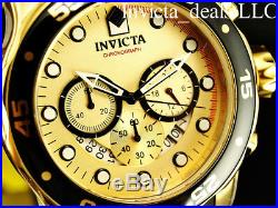 NEW Invicta Mens 48mm Pro Diver Scuba Chronograph Gold Dial 18K Gold IP SS Watch