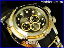 NEW Invicta Mens 53mm Bolt Zeus Chronograph Black Dial Gold Tone Cables SS Watch