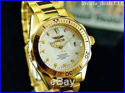 NEW Invicta Mens Pro Diver 18K Gold Ion Plated White Dial Stainless Steel Watch