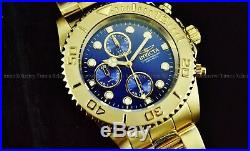 NIB Invicta Men's 44mm Pro Diver Chronograph 18K Gold Plated Blue Dial SS Watch