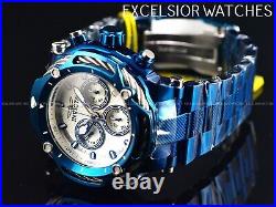 New Invicta 60mm Men's BOLT Swiss Quartz Chronograph Blue IP SS White Dial Watch