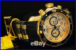 New Invicta Men Scuba Pro Diver Chrono 18K Gold Plated Gold Dial SS Poly Watch
