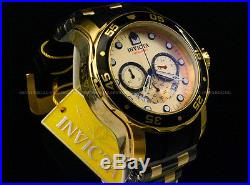 New Invicta Men Scuba Pro Diver Chrono 18K Gold Plated Gold Dial SS Poly Watch