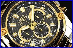 New Invicta Men's Aviator Black Carbon Fiber Chrono 2Tone Gold SS Bracelet Watch