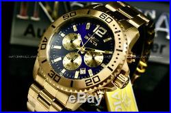 New Invicta Men's Pro Diver 45MM 18K Gold Plated Blue Dial Chronograph S. S Watch