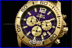 New Invicta Men's Pro Diver 45MM 18K Gold Plated Blue Dial Chronograph S. S Watch