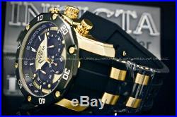 New Invicta Men's Pro Diver 50 MM Chrono 18K Gold Plated Blak Dial SS Poly Watch