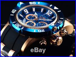 New Invicta Mens 50mm Pro Diver Quartz Chronograph 18K Rose Gold Blue Dial Watch