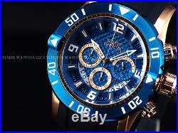 New Invicta Mens 50mm Pro Diver Quartz Chronograph 18K Rose Gold Blue Dial Watch