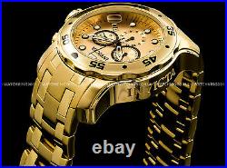 New Invicta Pro Diver Scuba 18K Gold Plated Gold Dial Chrono S. S Bracelet Watch