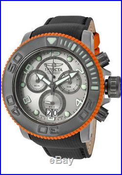 New Mens Invicta 10714 Sea Hunter Swiss Chronograph Black Leather Watch