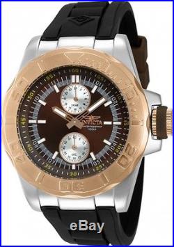 New Mens Invicta 13998 Rose Gold Bezel Brown Sunray Dual Sub Dial 24 hour Watch