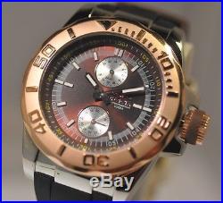 New Mens Invicta 13998 Rose Gold Bezel Brown Sunray Dual Sub Dial 24 hour Watch
