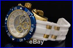 NewInvicta Men's Pro Diver 50 MM Chrono 18K Gold Plated White Dial SS Poly Watch