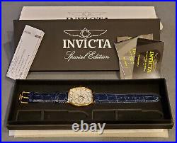 Rare Mens Speciality Edition Invicta 18k Gold Plated Watch Chronograph Leather