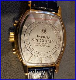 Rare Mens Speciality Edition Invicta 18k Gold Plated Watch Chronograph Leather