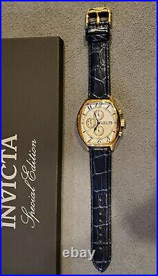 Rare Mens Speciality Edition Invicta 18k Gold Plated Watch Chronograph Leather